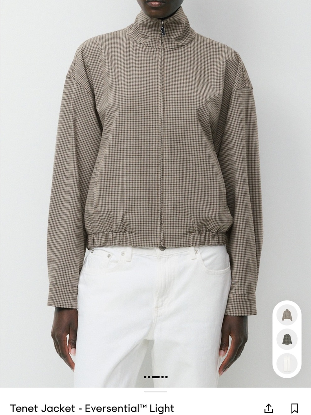 Aritzia Tenet Eversential™ Light Zip-Front Jacket in Taupe Houndstooth
